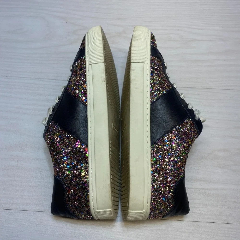 Tory‎ Burch Carter Sneakers Womens Size 10M Black Glitter Embellished Lace-up